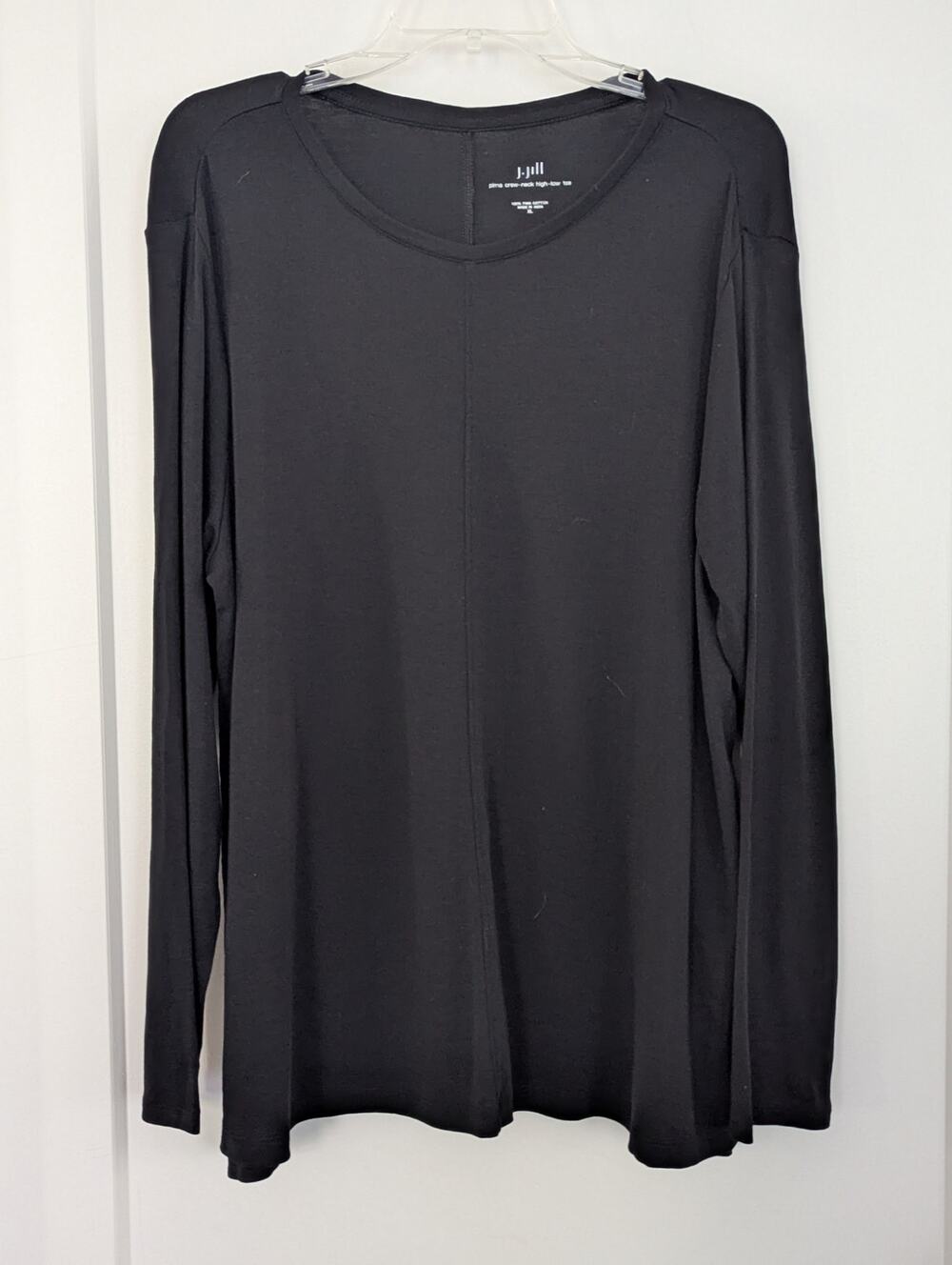J.Jill XL Black Pima Cotton Crew Neck T-Shirt Long Sleeve High-Low normcore